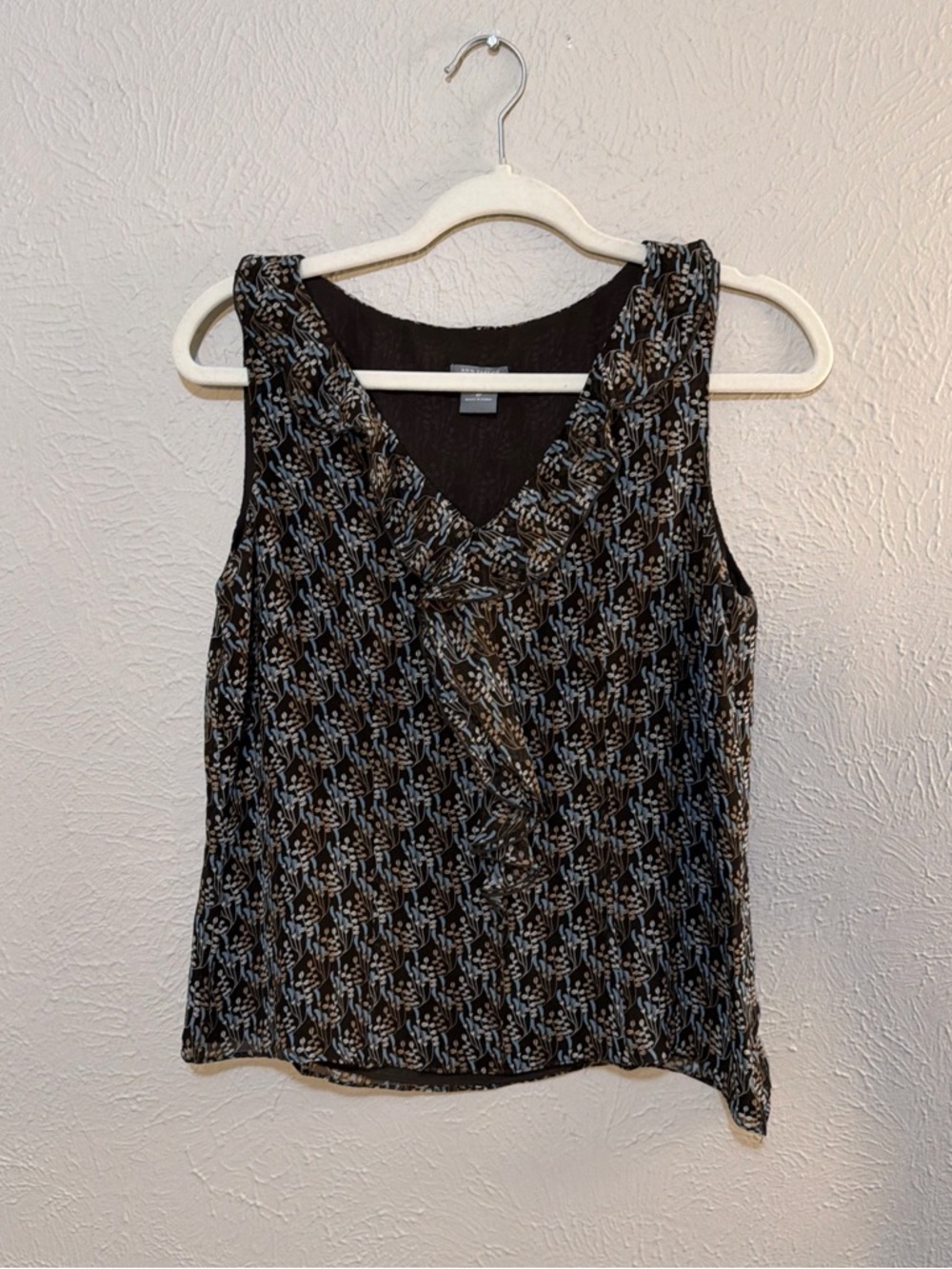 Ann Taylor Brown Silk Floral V-Neck Printed Top